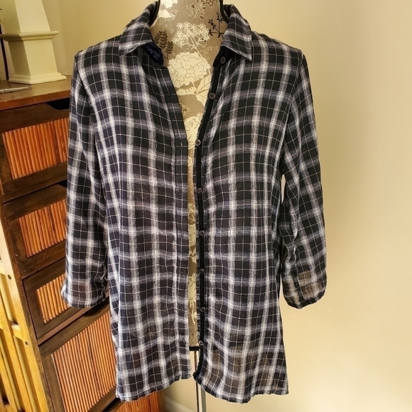 Gorgeous plaid shirt w/ velvet embroidered back S - Picture 3 of 10